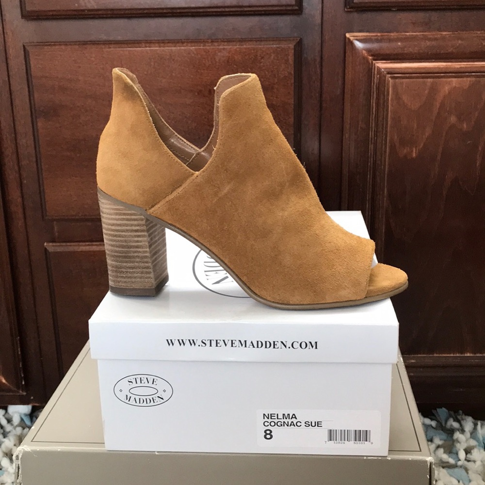 Leather suede peep toe ankle booties